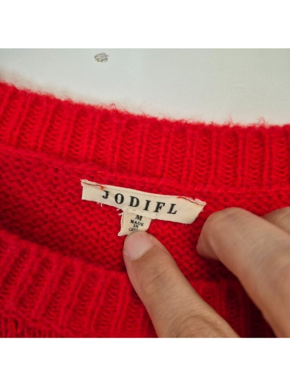 Jodifl Women's Red Knit Sweater With Rainbow Striped Sleeves Medium - Picture 2 of 4